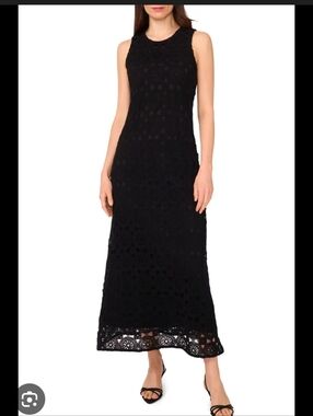 Vince Camuto Black Sleeveless Lace Crochet Maxi Dress